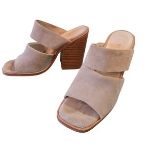 Sol Sana Suede Block Heel Mules Taupe Open Toe Slide Sandals EU 36 US 5.5–6